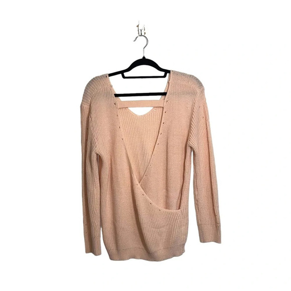 Love by Design Light Pink V-neck Wrap Open Back Knit Sweater Medium Women’s - Picture 5 of 10